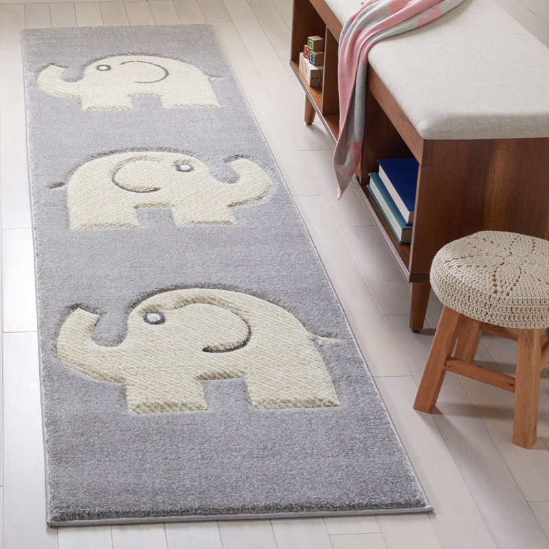 Tapis gris à imprimé animalier Burgan, Tapis de couloir 2 pi x 8 pi