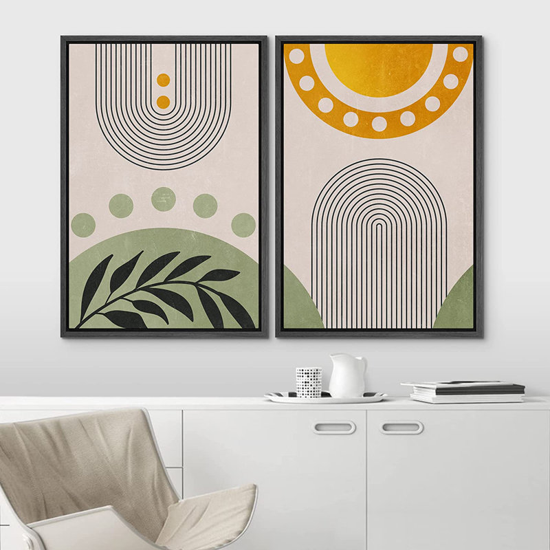 Mid Mid Century Modern Boho IDEA4WALL, reproduction d'art sur toile encadrée, ensemble géométrique, forêt, plante, collage, abstrait, formes, illustrations, art décoratif, coloré, pour le salon, la chambre à coucher, le bureau