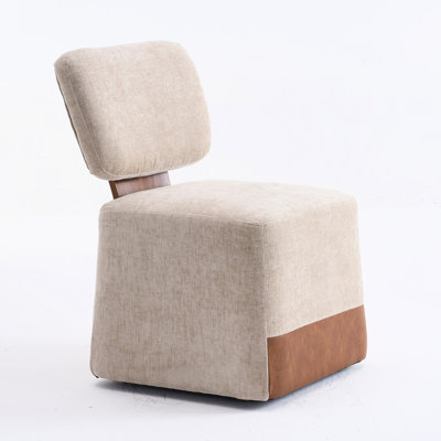 Fauteuil rembourré en lin beige avec accoudoirs - Idéal pour le bureau, le salon et la chambre à coucher, intérieur en mousse souple, installation facile et rapide, mouvement fluide, profondeur de 25,37 lb, profondeur de 20,9, hauteur de 32,57 po