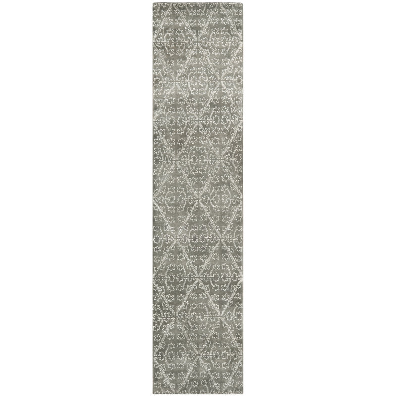 Strolling Garden Martha Stewart Viscos/Wool Rug in Gray, Runner 2'3" x 10'
