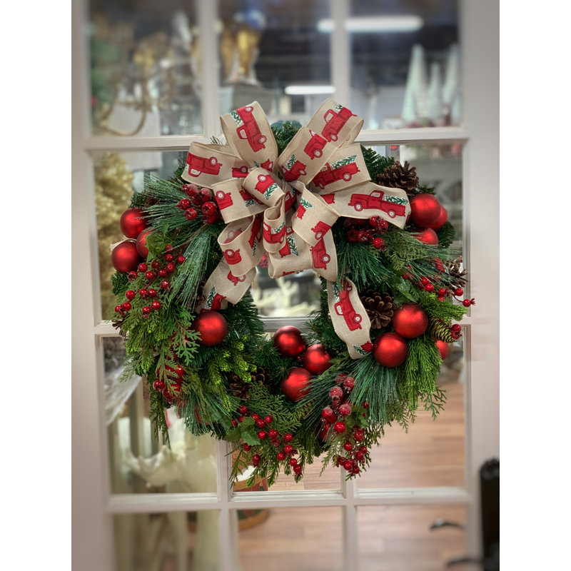 Red Berry And Pine Cone Evergreen Wreath