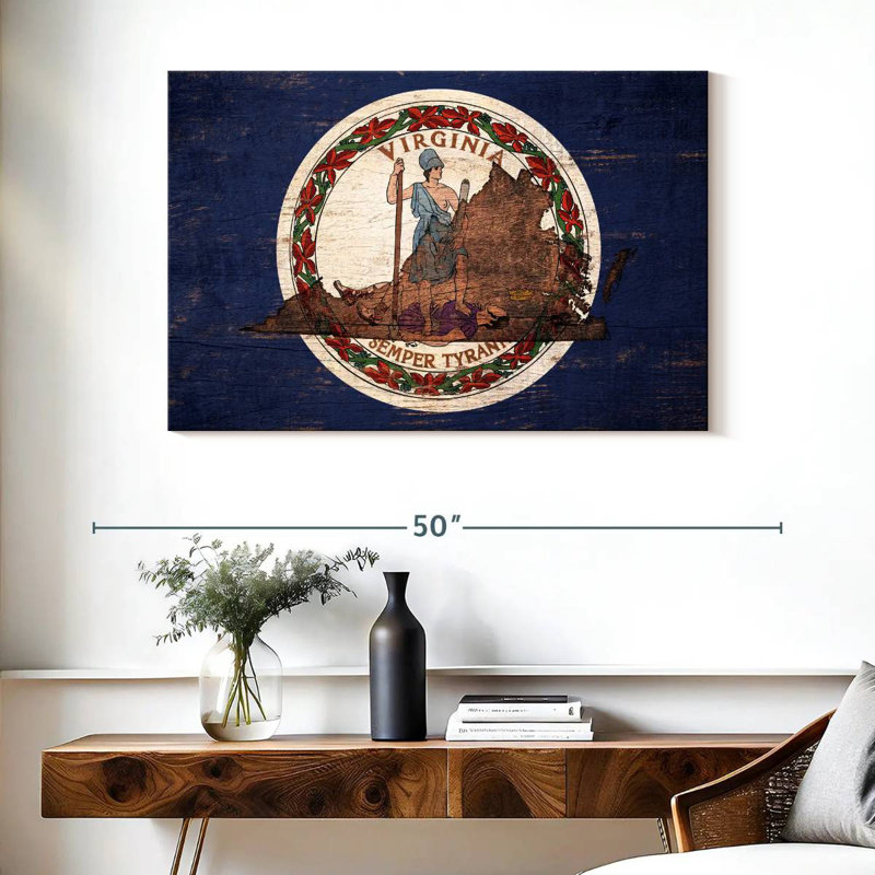 Borges State Map Over Virginia Flag, 26" H x 39" W