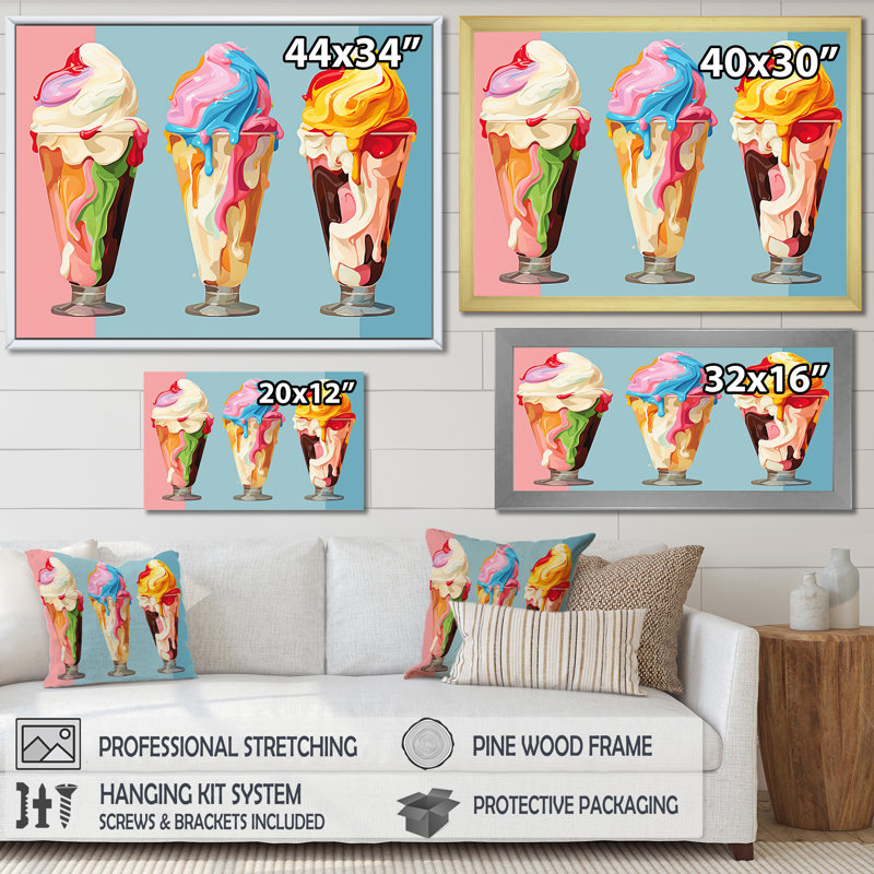 Rouge et orange Gelato Ice Cream I - Desserts, art mural, H 20 po x l 12 po x P 1 po
