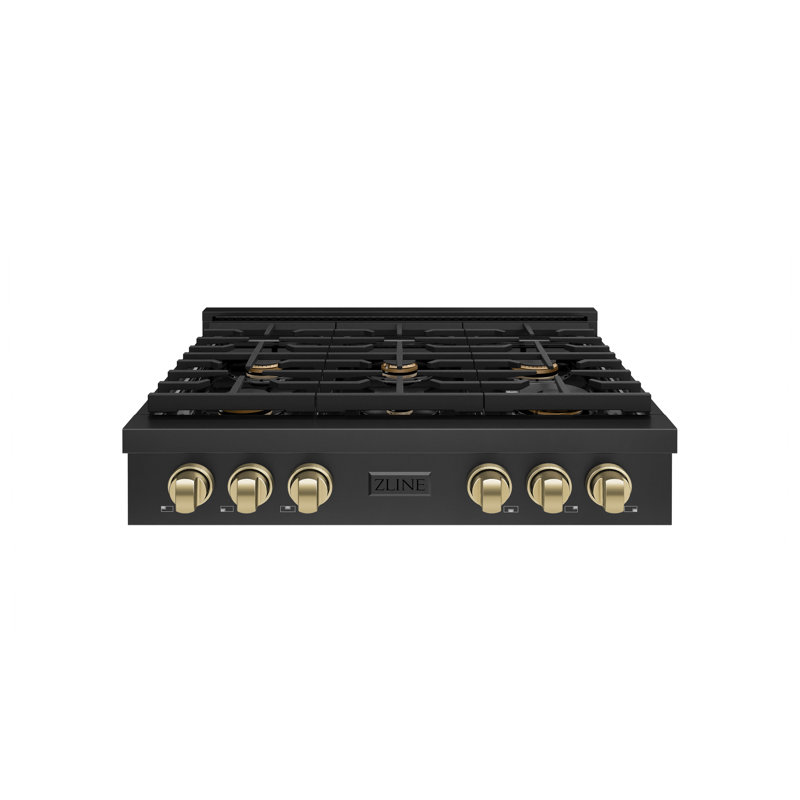 ZLINE 36 in. Autograph Paramount Rangetop in Black Stainless Steel w/ Gold Accents, Black Stainless/Champagne Bronze