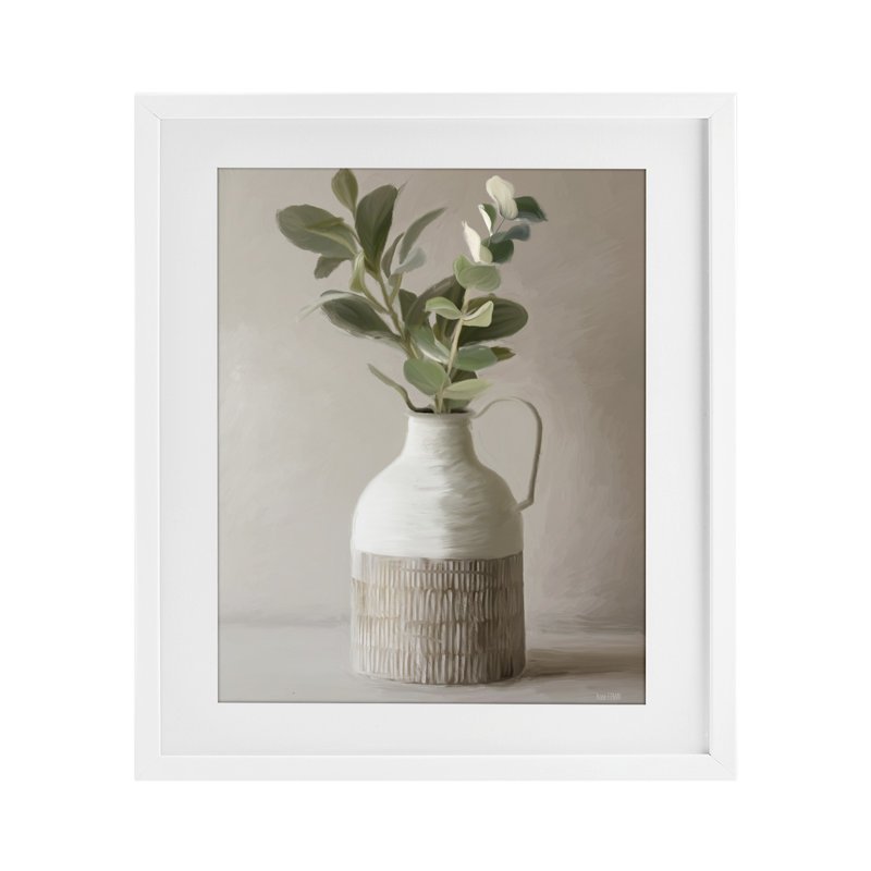 Eucalyptus dans un vase, reproduction encadrée sous verre, conception de House Fenway, H 16 po x l 13 po, Cadre blanc côtier