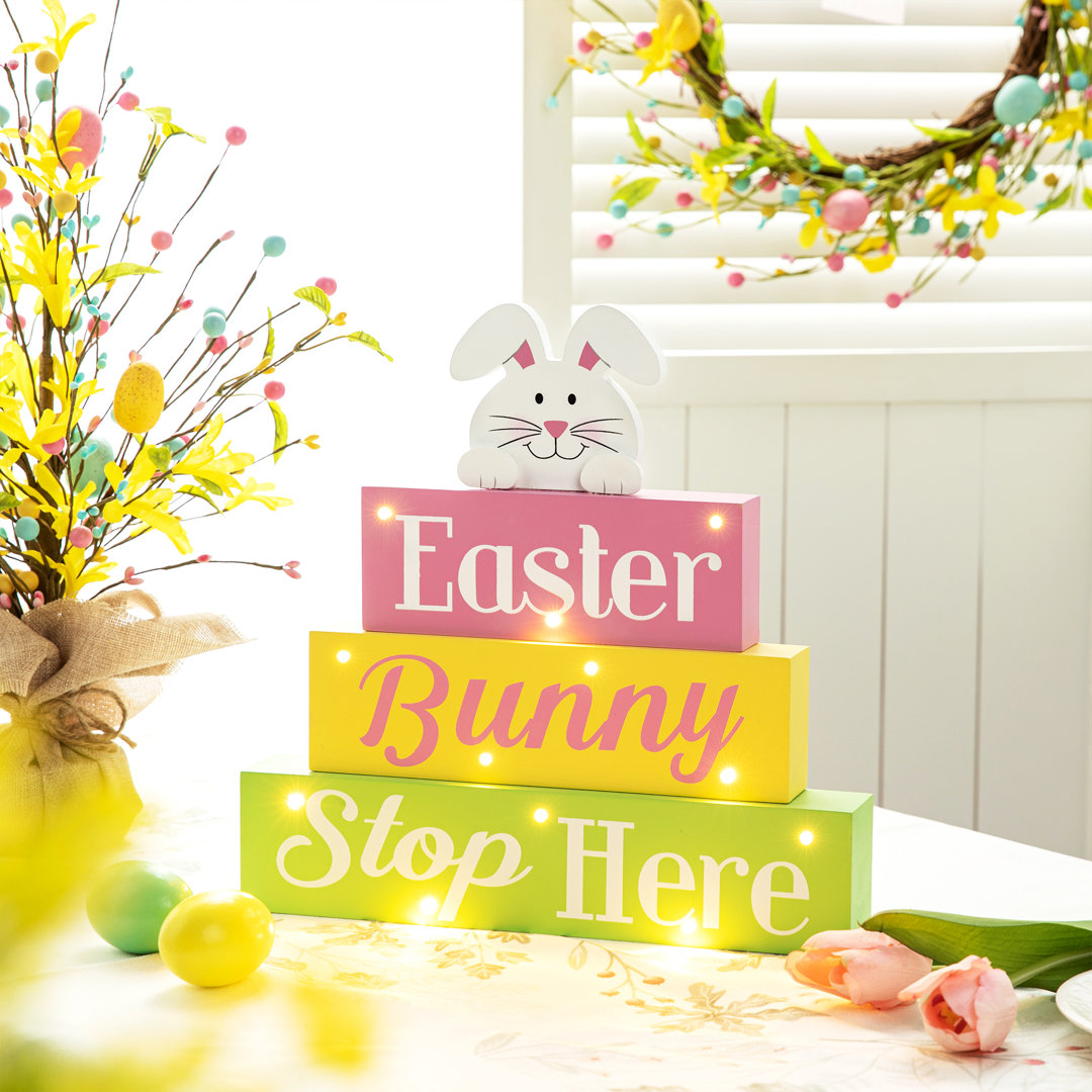 12"L Easter LED Lighted Wooden Bunny Block Sign The Holiday Aisle®