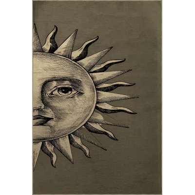 Gray-Themed Sun with Face Inside Patterned Creative Modern Decorative Rug