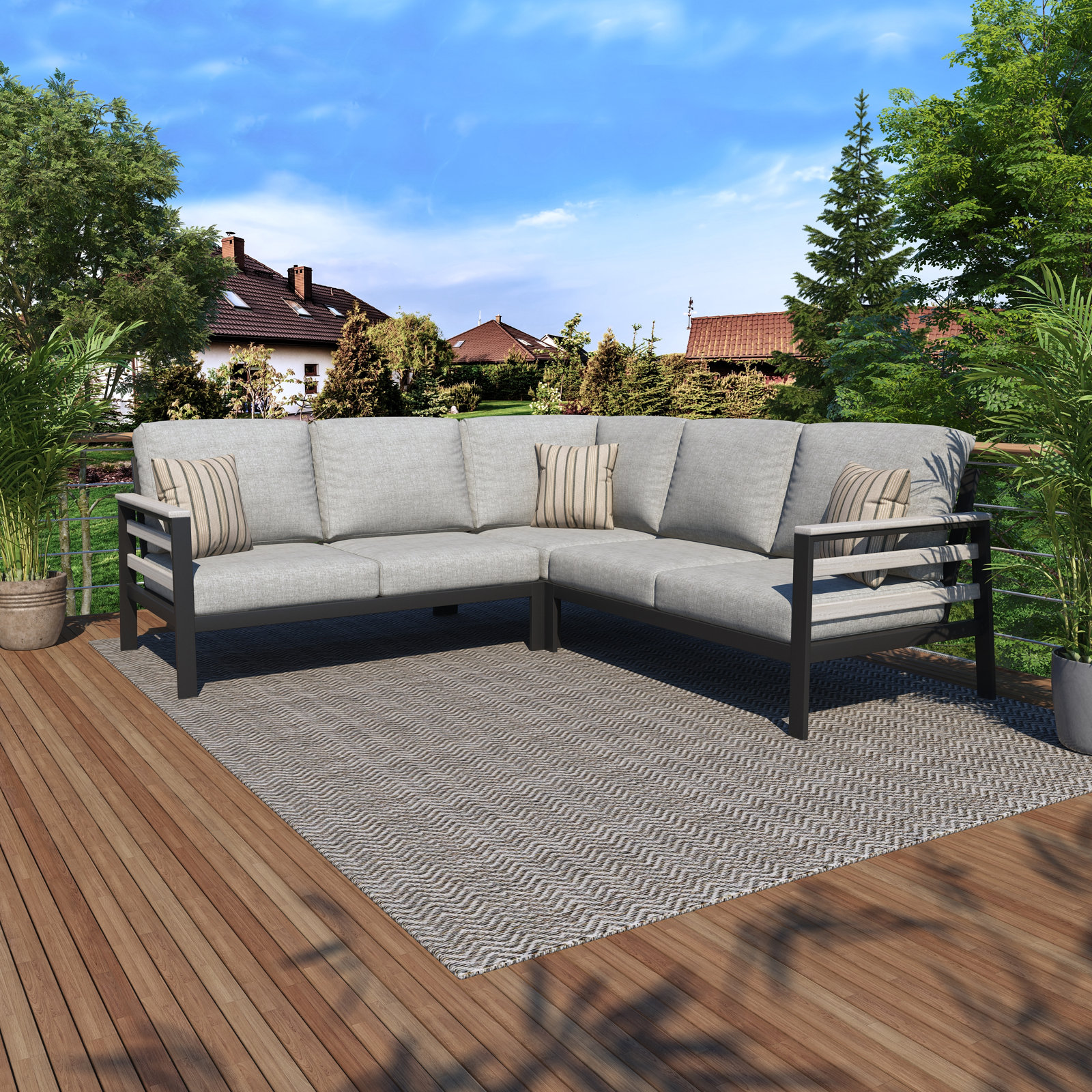 Townsend 87" Sunbrella® Patio Sofa, Strip, Canvas Granite Sunbrella® Canvas