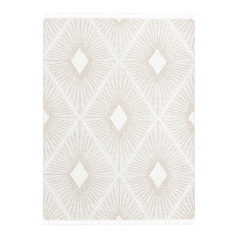 Tapis en polyester tissé à la machine ivoire / blanc Longmeadow, Rectangle 9 pi x 12 pi