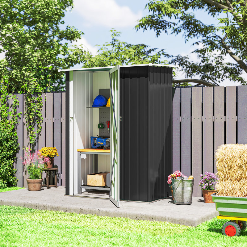 2.75 ft. W x 4.66 ft. D Metal Tongue & Groove Flat Garden Shed, Black/Grey