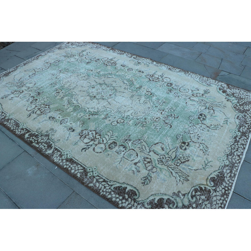 Grand tapis turc anatolien vintage pour la salle à manger - motif floral tribal Oushak brun