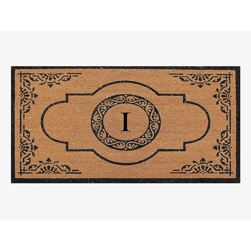 Issac Natural Coir and PVC Backing 36" X 72" Double Door Mat Outdoor Entrance Monogrammed Doormat , I
