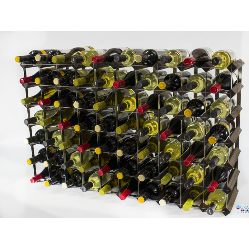 Liddle 70 Bottle Floor Wine Bottle Rack, Dark Oak Stained Pine / Galvanised Steel