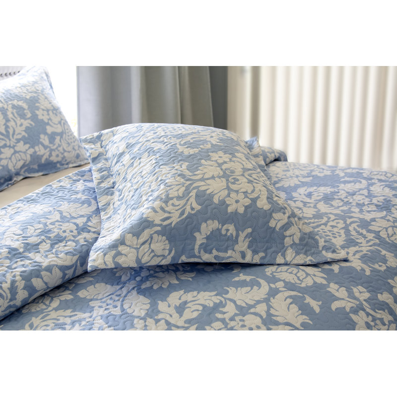 Ensemble de courtepointe en microfibre bleu bébé 3 pièces, Courtepointe double + 2 taies décoratives