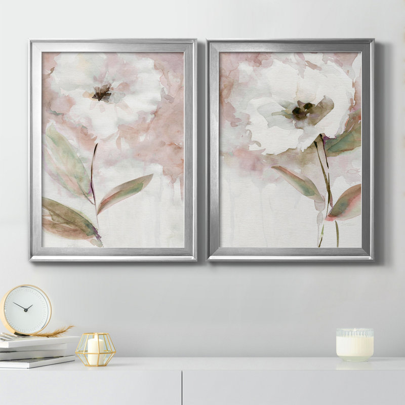 Summer Bloom I - Ensemble de 2 peintures sur toiles, Toile avec cadre argenté, H 18,5 po x l 49 po x P 1,5 po