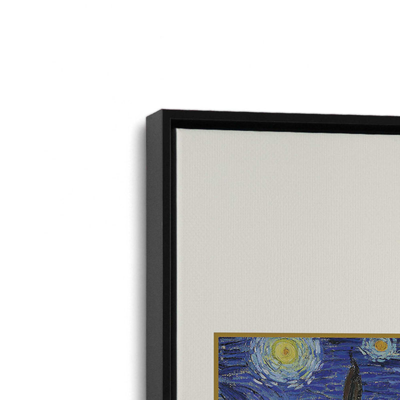 Van Gogh's The Starry Night v3, Cadre flottant noir satiné, H 18,75 po x l 12,75 po x P 1,75 po