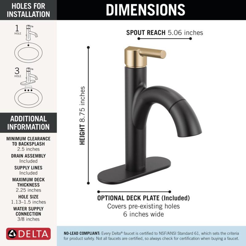Nicoli Pull-Down Single Hole Bathroom Faucet, Pull Out Sprayer Bathroom Sink Faucet, Matte Black/Champagne Bronze