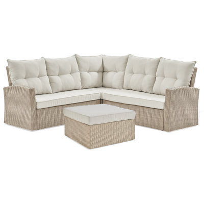 198.8cm Wide Wicker Patio Sectional with Cushions