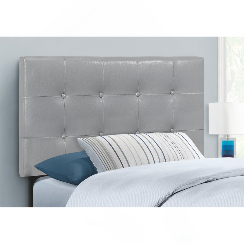 Bed, Headboard Only, Twin Size, Bedroom, Upholstered, Grey Leather Look, Transitional, Grey, Twin