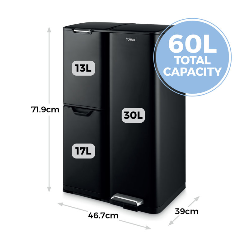 60 Litre Step On Recycling Bin, Black