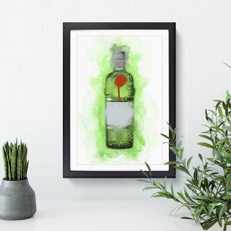 Green Gin Bottle - Picture Frame Graphic Art, Black Framed, 36cm H x 27cm W x 2cm D