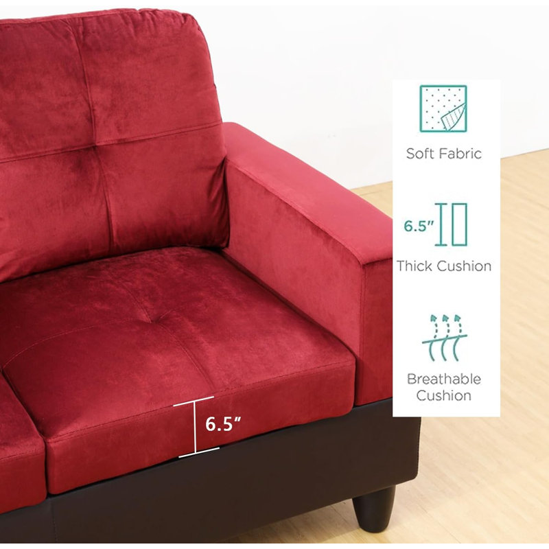 Large canapé 103,5 po Lemley, Simili cuir rouge, Face à la gauche