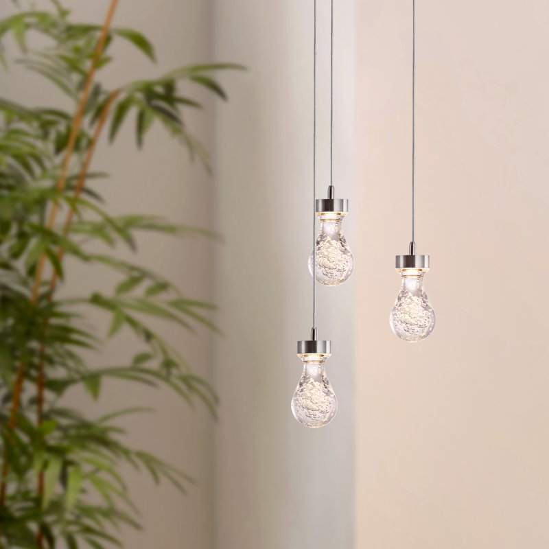 Luminaire suspendu géométrique en grappe à 3 lumières Atoka, Laiton brossé