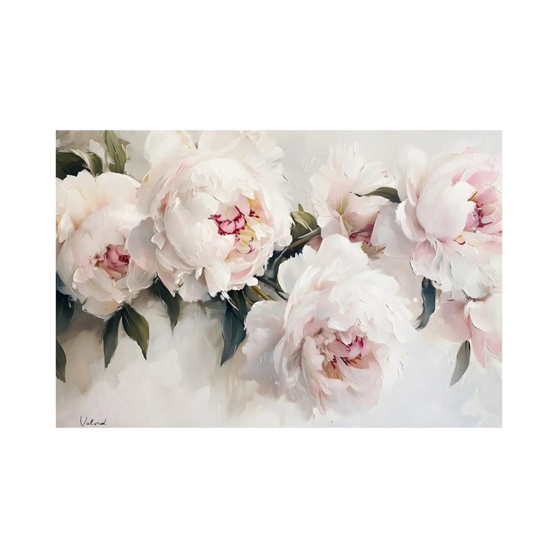 Pivoines blanches - reproduction d'art murale encadrée, H 12 po x l 18 po, Toile tendue, Ne s’applique pas