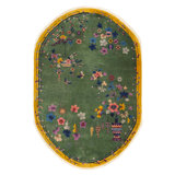 Antique Floral Wool Hand Knotted Pile Green 1930s Rug
