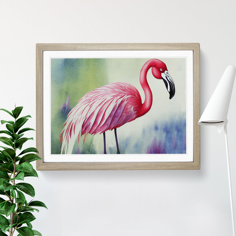 Flamingo Vol.1 - Single Picture Frame Painting, 25cm H x 34cm W x 2cm D, Oak