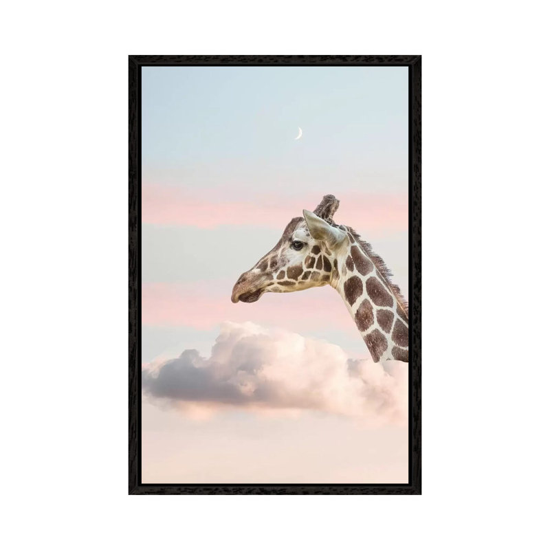 Dreaming Giraffe - Print on Canvas, Black Framed, 101.6cm H x 66.04cm W x 3.81cm D