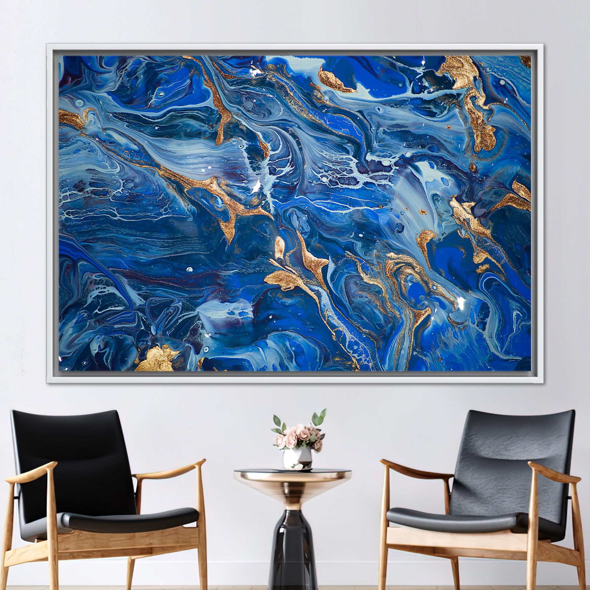 kayra export Navy Blue Canvas, Modern Wall Art, Shimmery Wall Art, Blue ...