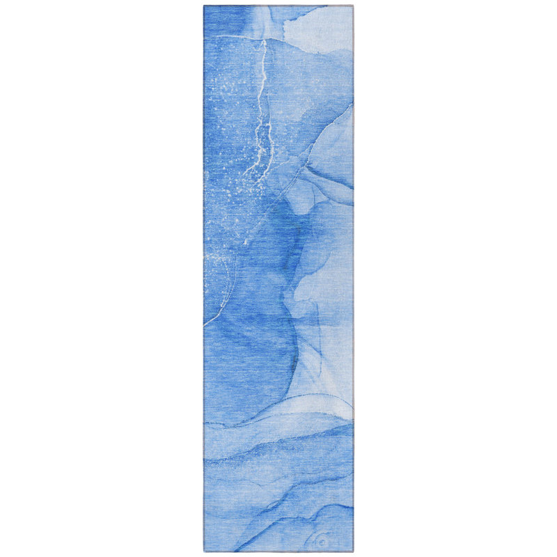 HomeRoots 8' Blue Abstract Washable Indoor Outdoor Runner Rug