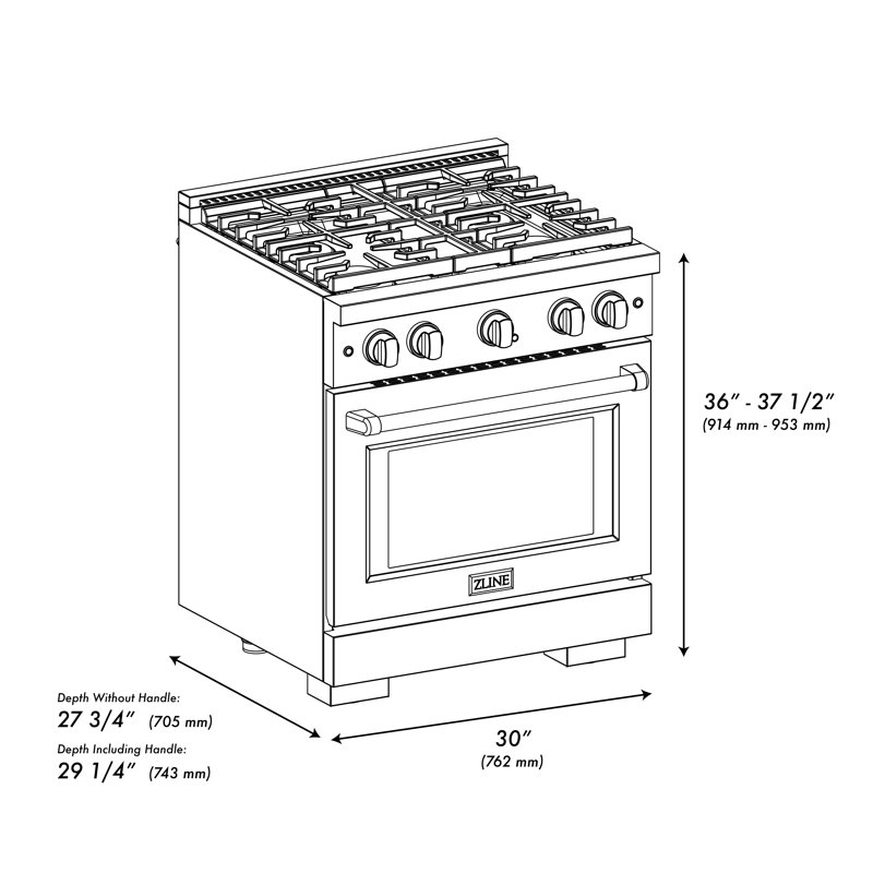 ZLINE 30 in. 4.2 cu. ft. 4 Burner Gas Range with Convection Gas Oven in Stainless Steel, White