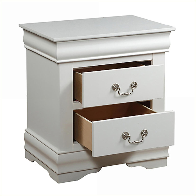 White 2-Drawer Bedroom Nightstand – Classic Louis Phillipe Style