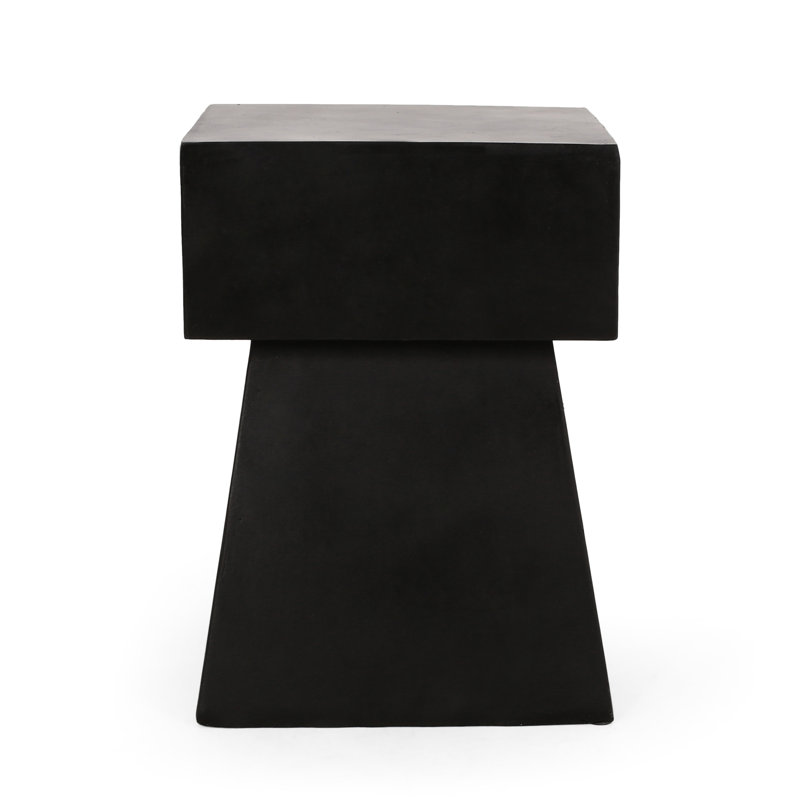 Modern Side Table In Black, Lightweight Concrete, No Assembly, Pedestal Design - 13.72In Width X 19.48In High, Magnesium Oxide Concrete Shape, 13.72D 19.48H, Style