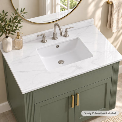 30" x 18" Carrara White Artificial Marble Bathroom Vanity Top with Integrated Sink with Overflow and 3-Hole Faucet Configuration, Top Only