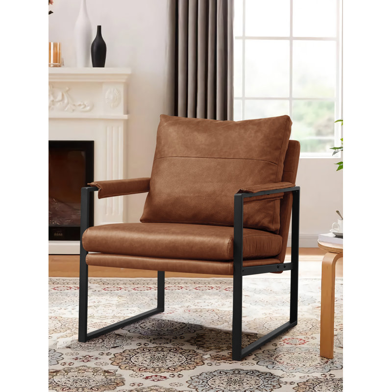 Upholstered Modern Accent Chair with Metal Frame, Light Gray Polyester Blend