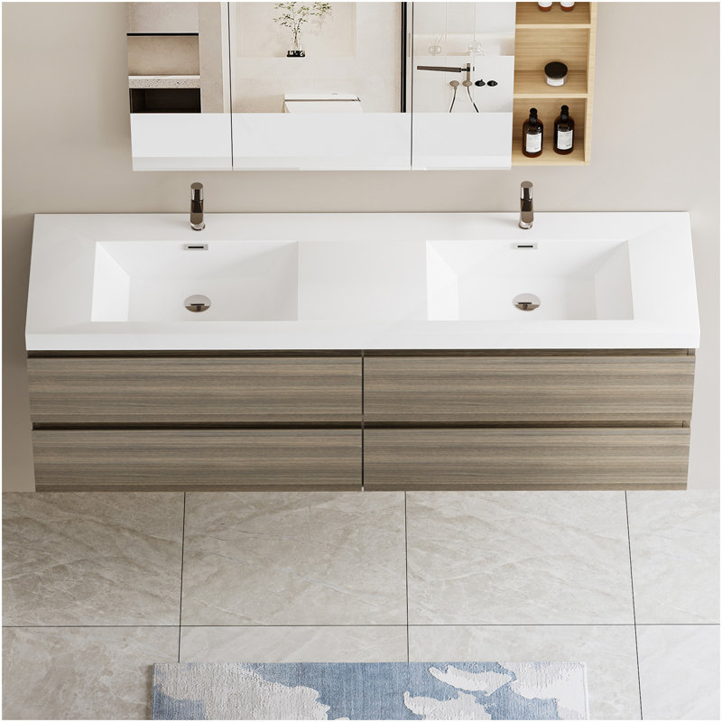 Floating Bathroom Vanity With Sink, Modern Wall-Mounted Bathroom Storage Vanity Cabinet With Surface Top Basin And 4 Soft Close Drawers