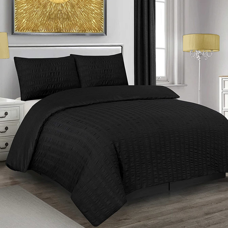 Polyester Solid Colour Duvet Cover Set, Black, Kingsize - 2 Standard Pillowcases