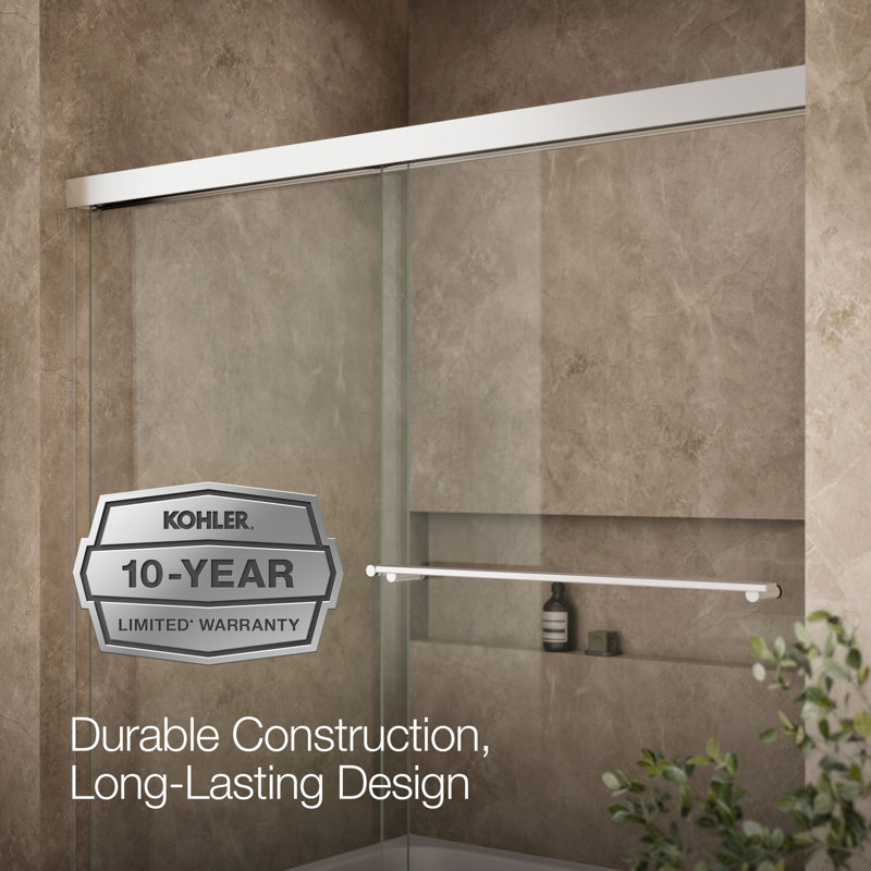 Revel 59.63'' x 55.5'' Double Sliding Bath Door with CleanCoat® Technology, Crystal Clear, Bright Polished Silver