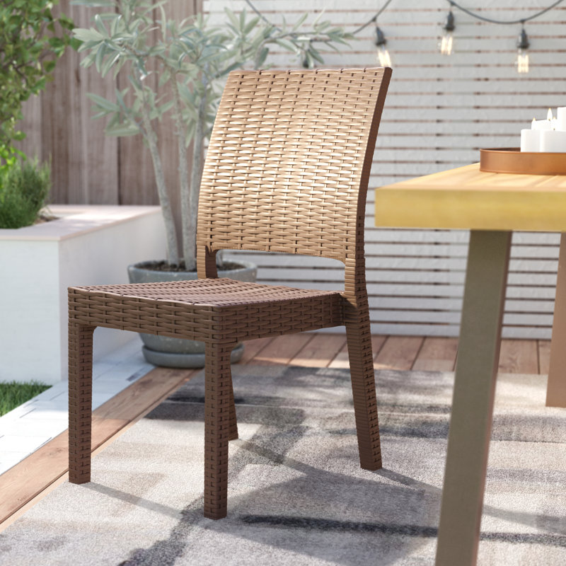 Tomosuke Stacking Patio Dining Side Chair, Brown