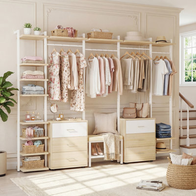 68" W -96" W  Closet System with 6 drawers with Wardrobe Racks