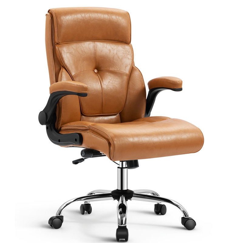 YAMASORO Ergonomic Executive Office Chair with Adjustable Lumbar Support, PU Leather Swivel High Back Home and Office Comfort Computer Desk Chair for Adults, Camel