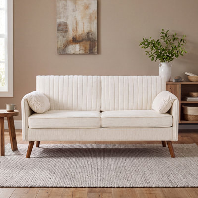 Modern 64" Loveseat Sofa, Comfy Upholstered Small 2-seater Love Seat Couches with 59"W Seat, Quilting Backrest,Padded Arms, Wood Legs for Living Room Bedroom, Small Spaces, Office, Apartment, Biege, Chenille