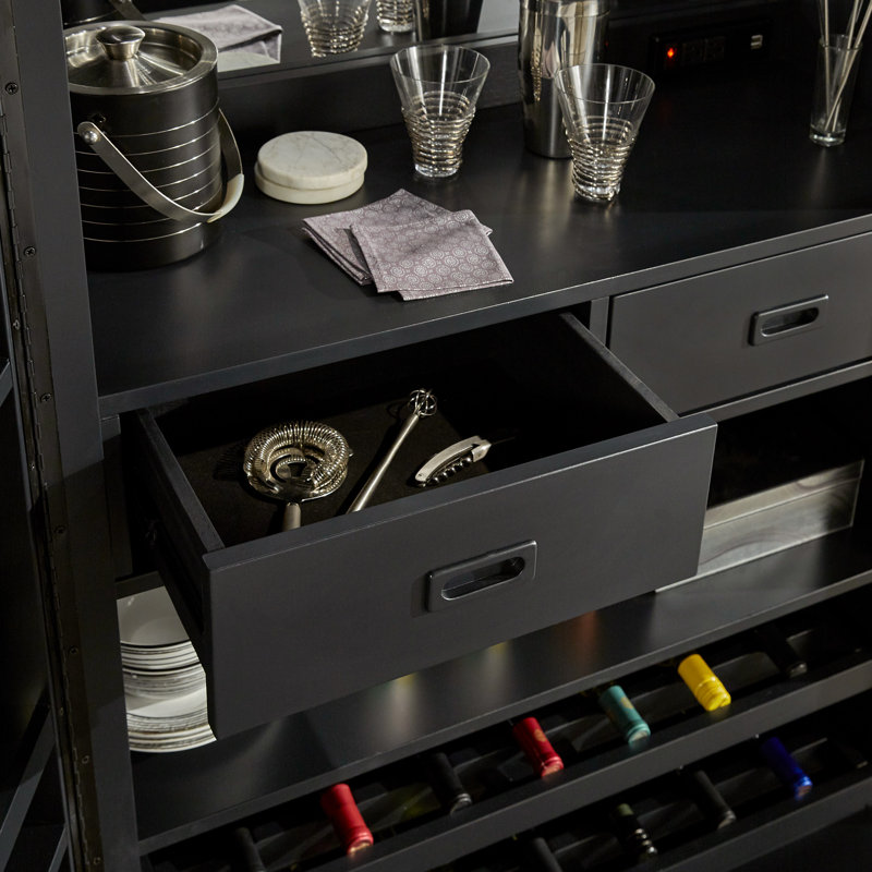 Mervin  Bar with Wine Storage Cabinet, Black