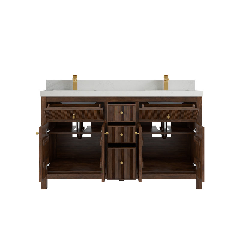 Sonoma X P 22 po De meuble-lavabo double en noyer foncé Quartz, Quartz de Carrare