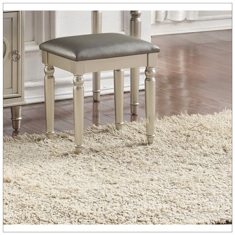 Ensemble de meuble-lavabo de chambre à coucher avec tabouret à tiroirs ouverts, Argent