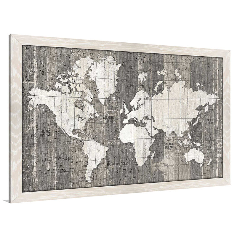 «Old World Map Neutral» par Wild Apple Portfolio - impression, H 27,5 po x l 39,5 po x P 0,75 po, Cadre crème délavé