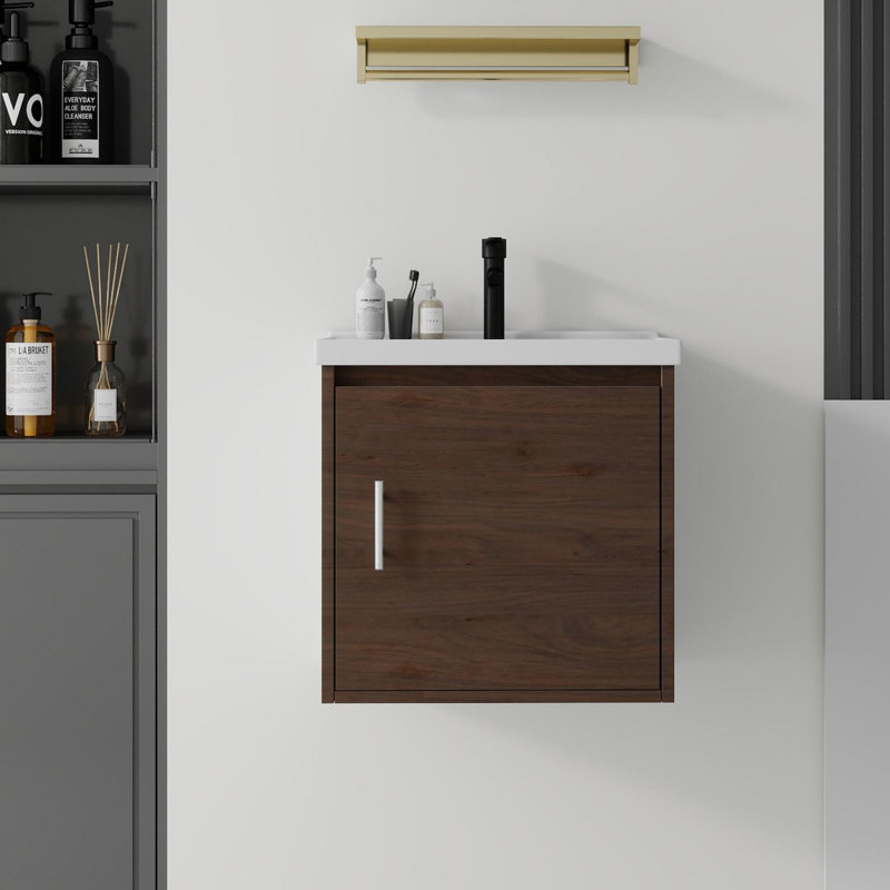 Ensemble de meuble-lavabo mural 20 po avec lavabo et portes à fermeture en douceur pour petites salles de bain, Brown, 20"